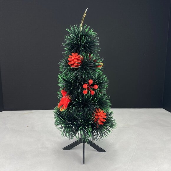 Vintage Plastic Tabletop Christmas Tree Flocked Birds 13 Inch - Picture 4 of 9